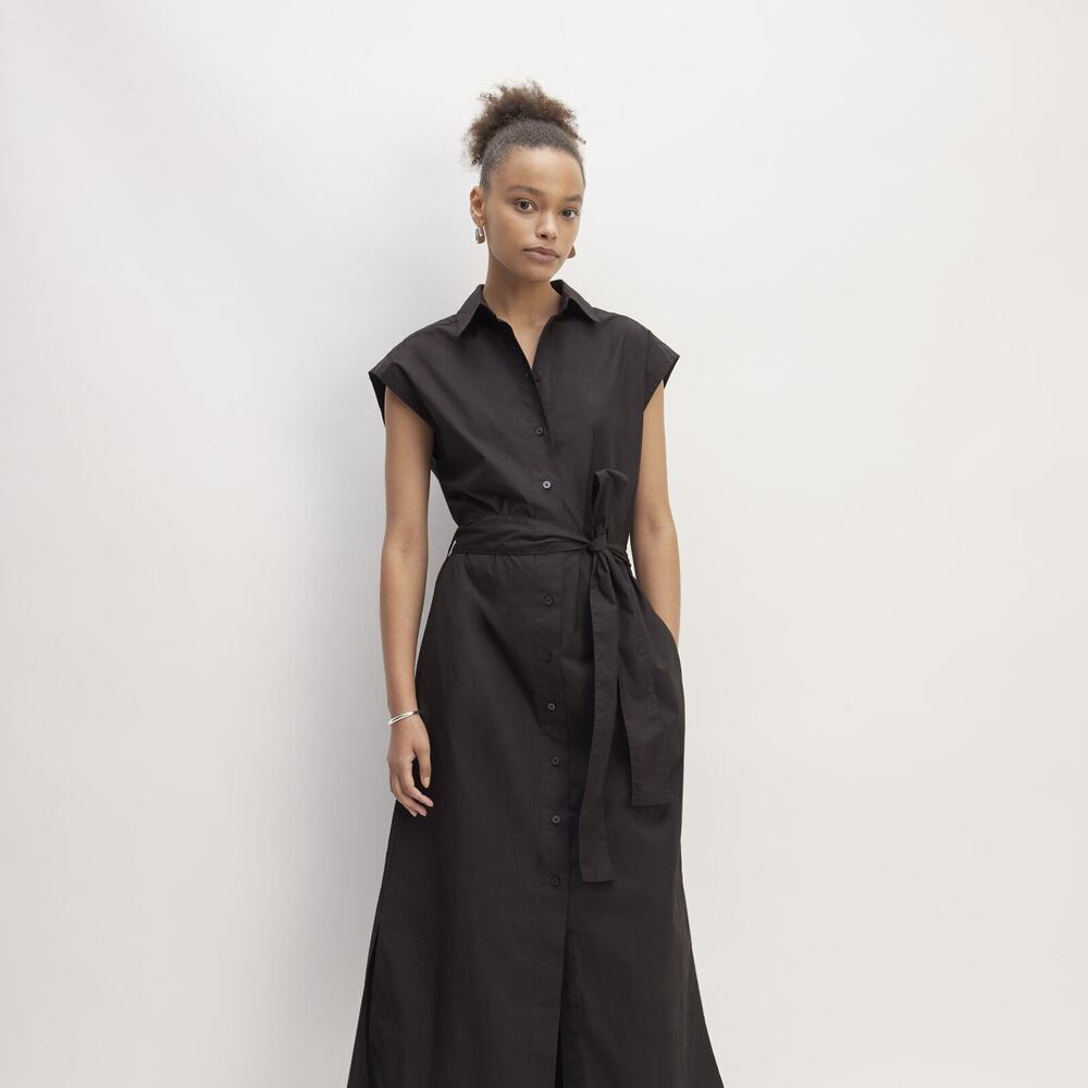 Everlane The Supima® Cotton Short-Sleeve Shirt Dress Black Base - Size 0